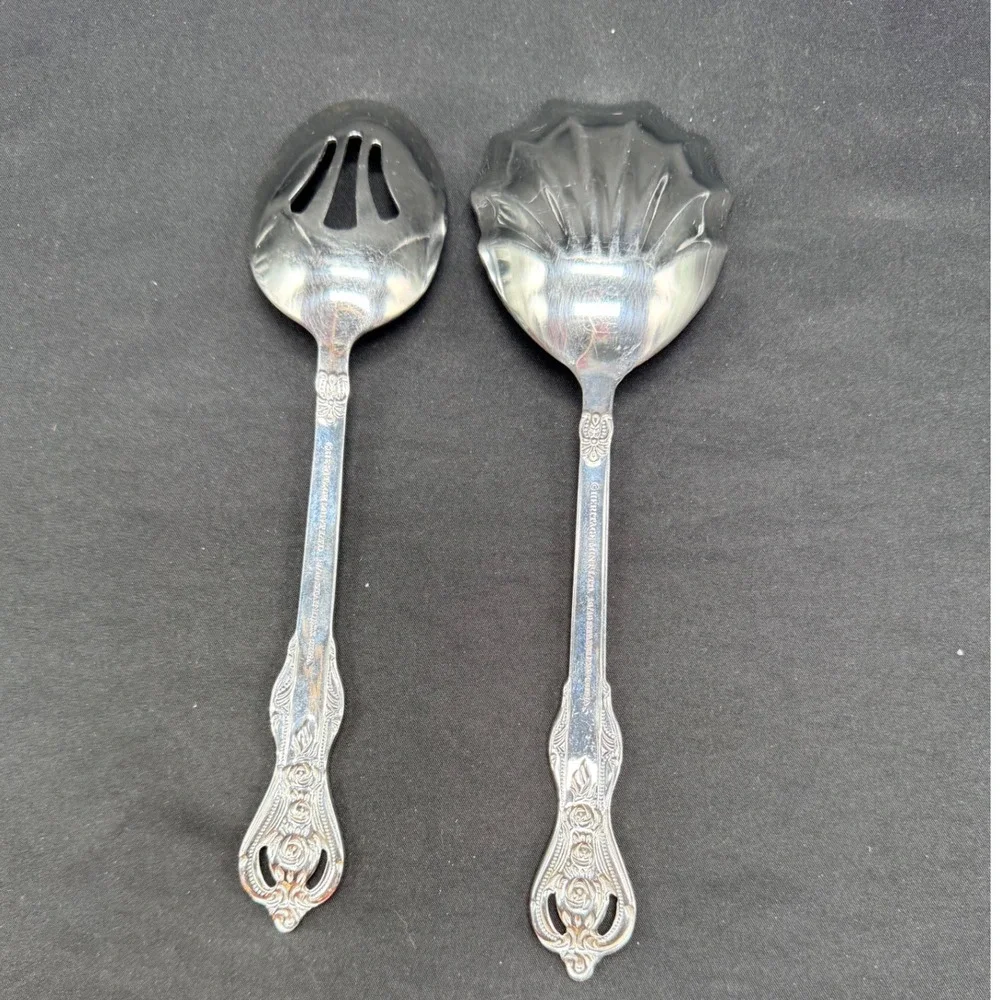 Heritage Mint Ltd 18/10 Stainless Steel Rose Serving Set Slotted Shell Spoon 2pc